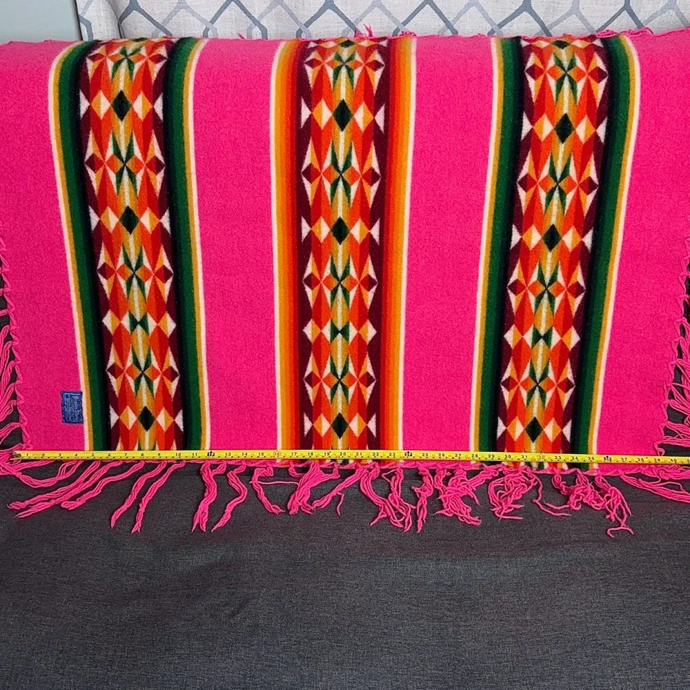 Vintage Pendleton Beaver State Striped Shawl Fringe Pink Throw USA - Picture 6 of 14